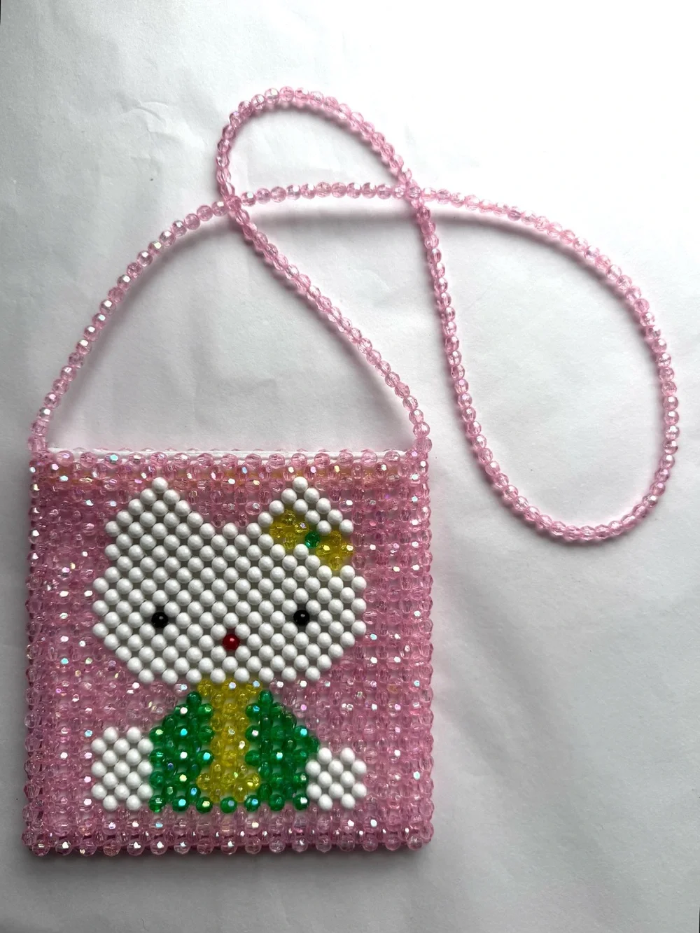 y2k Hello Kitty Bead Bag Pink Kidcore 2000s Vintage Style Mini Crossbody Purse